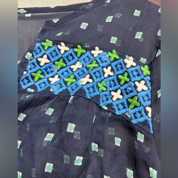 Hollister Navy Sheer Boho Embroidered Blouse Women’s Small Long Sleeve Top - Picture 7 of 16